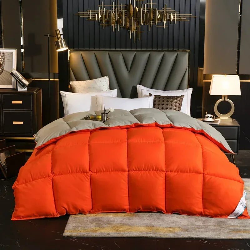 Vibrant orange quilted home comforter with plush puffy texture gray inner lining 100% cotton cover king queen twin size