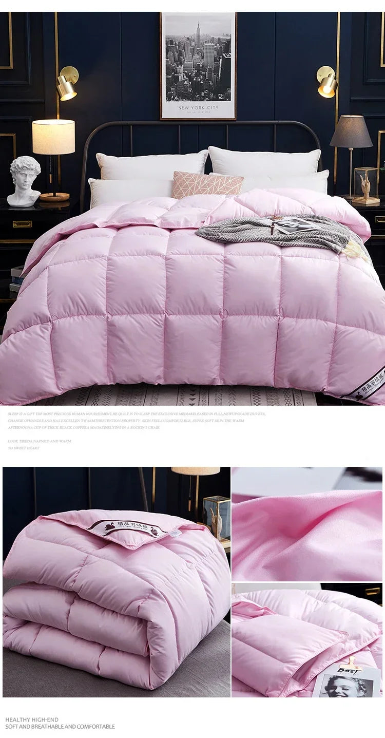Pink quilted goose down comforter with 100% cotton cover and plush texture for home winter bedding king queen twin size