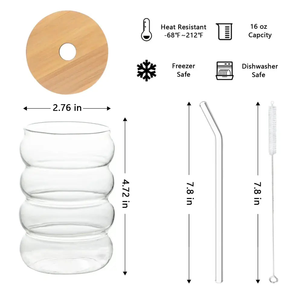 Clear glass creative glass cup with distinctive segmented design 16 oz capacity from decorbites glass cup set with bamboo lid