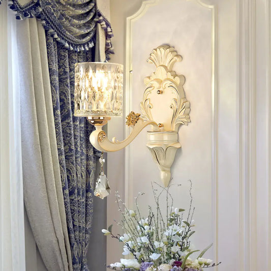 DecorBites™ Honeycomb Glass Wall Light with Clear Cylinder Shade - Vintage 1/2 Lights Wall Mount Lamp in Beige