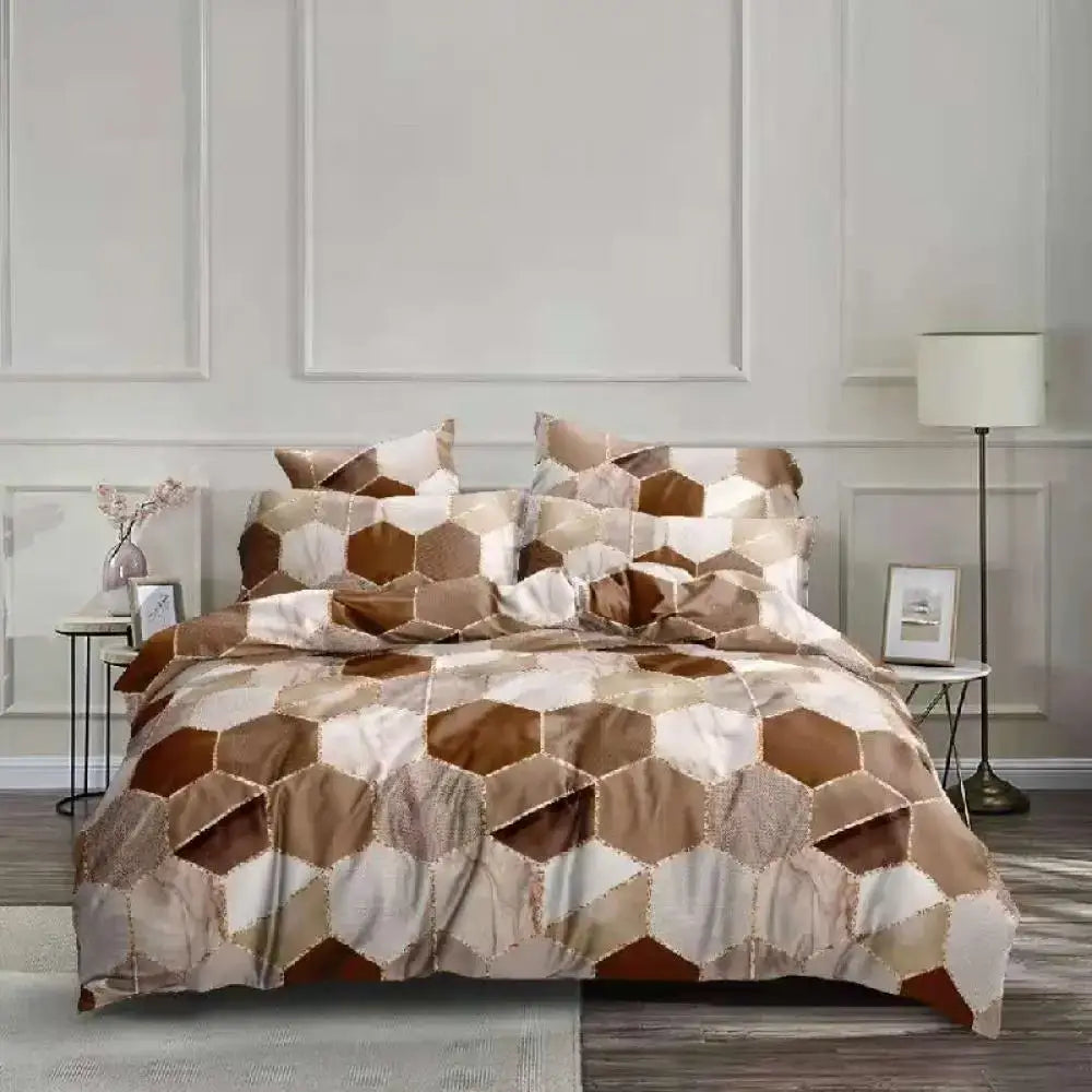 Brown and beige hexagonal patterned honeycomb marble bedding set decorbites honeycomb marble duvet cover for bedroom