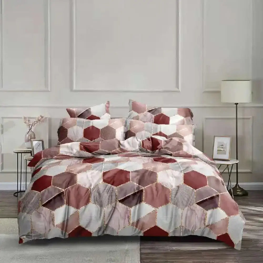 Cozy Honeycomb marble bedding set with burgundy rose gold and cream geometric hexagon pattern by Decor bites