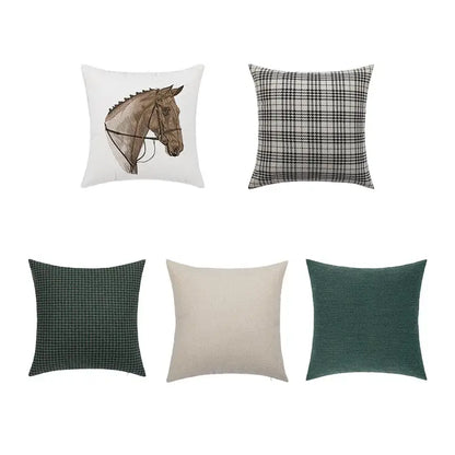 White cushion with brown and black horse head embroidery pillowcase for decorbites horse head living room decor