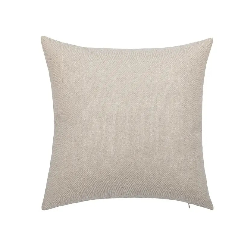 Beige square throw pillow with subtle herringbone weave texture featuring decorbites horse head embroidery pillowcase