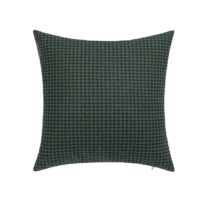 Dark green and gray houndstooth patterned square pillow cover with horse head embroidery pillowcase for decorbites decor