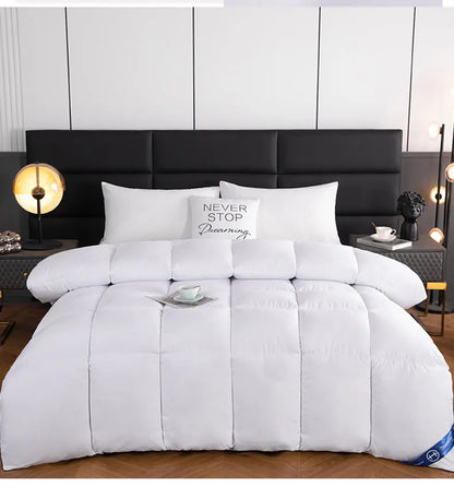 White quilted comforter with soft plush texture and stitched panels lightweight breathable warm winter quilt 220x240 cm