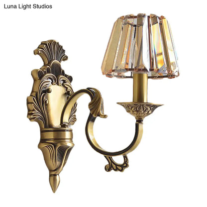 DecorBites™ Hotel Wall Mounted Brass Wavy Arm Lamp Kit with Cone Crystal Shade