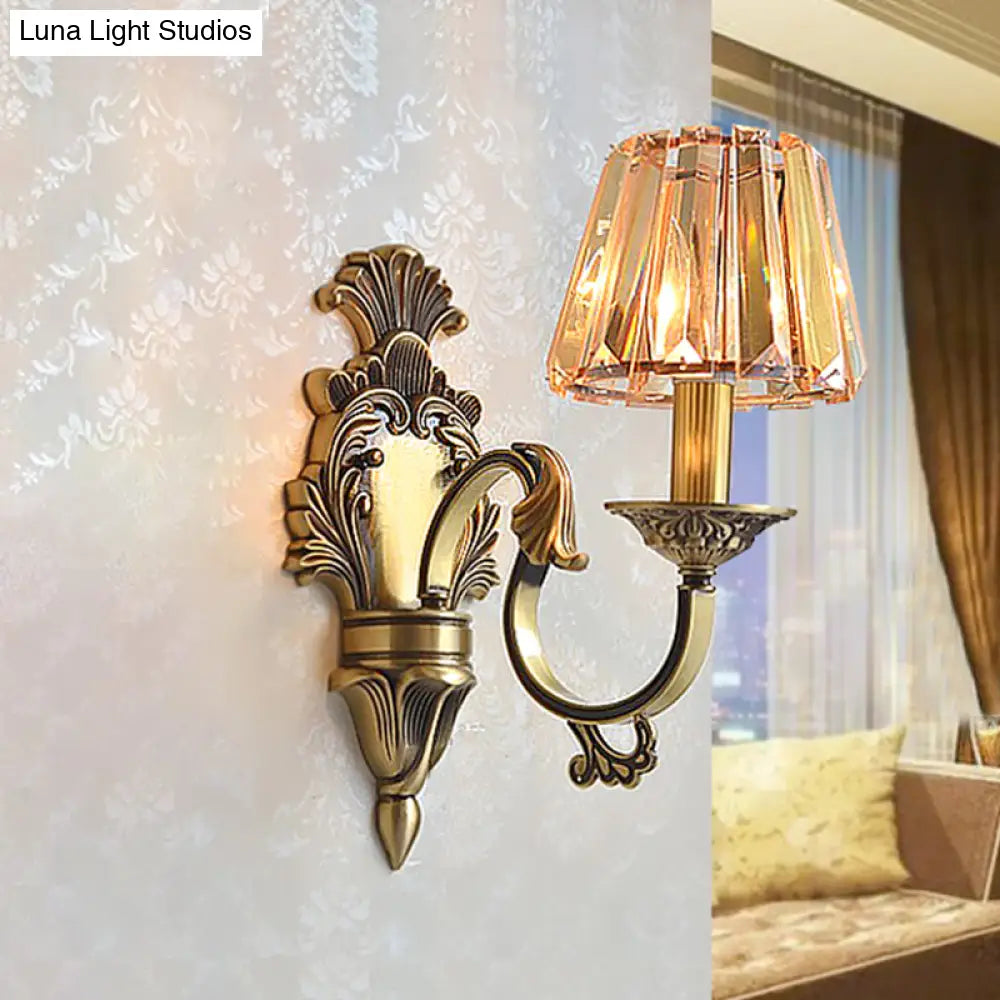 DecorBites™ Hotel Wall Mounted Brass Wavy Arm Lamp Kit with Cone Crystal Shade