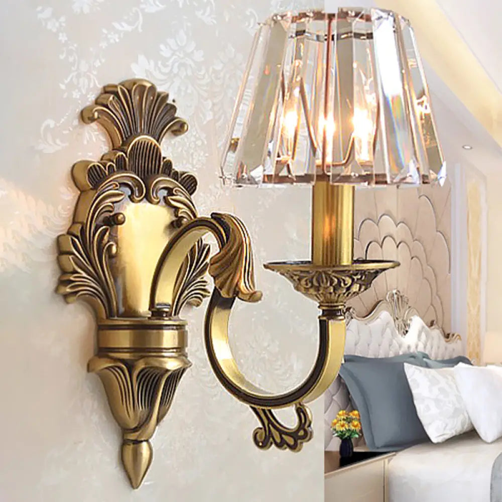 DecorBites™ Hotel Wall Mounted Brass Wavy Arm Lamp Kit with Cone Crystal Shade