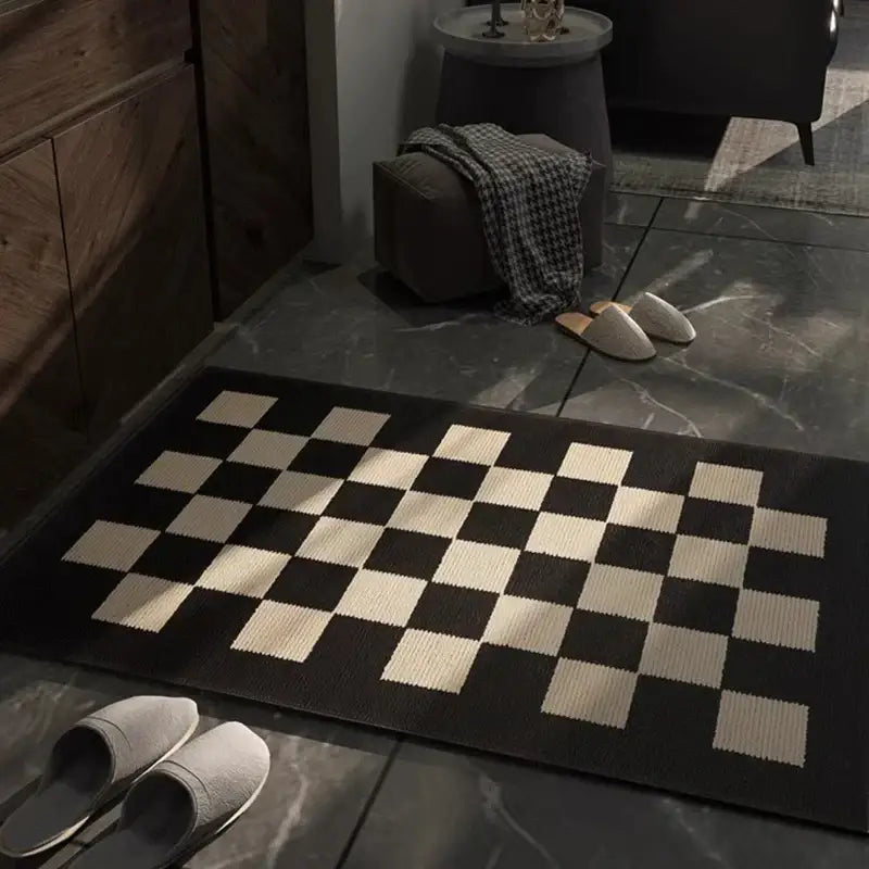 Houndstooth black ivory area rug featuring a black and cream checkered woven pattern for living room decorbites black ivory area