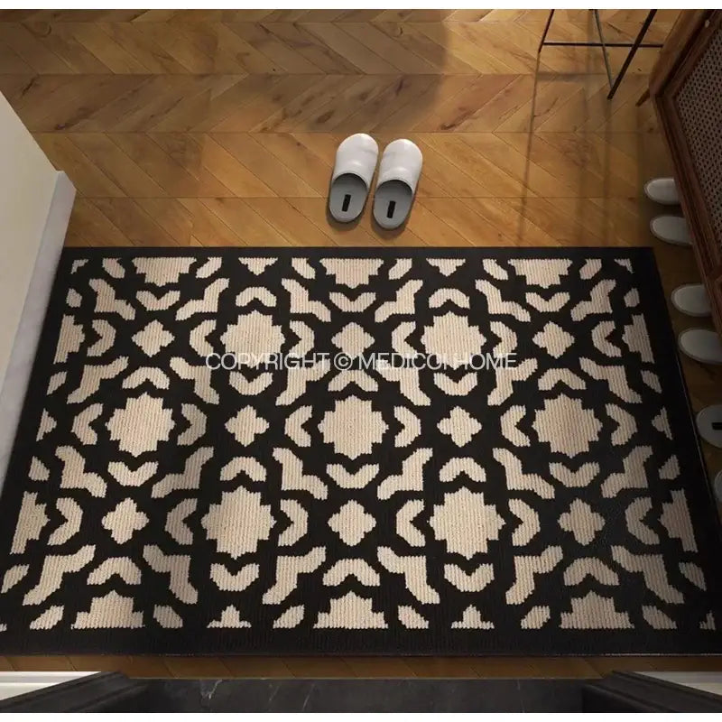 Black and cream geometric patterned entrance mat houndstooth black ivory area rug for living room floor decorbites houndstooth black