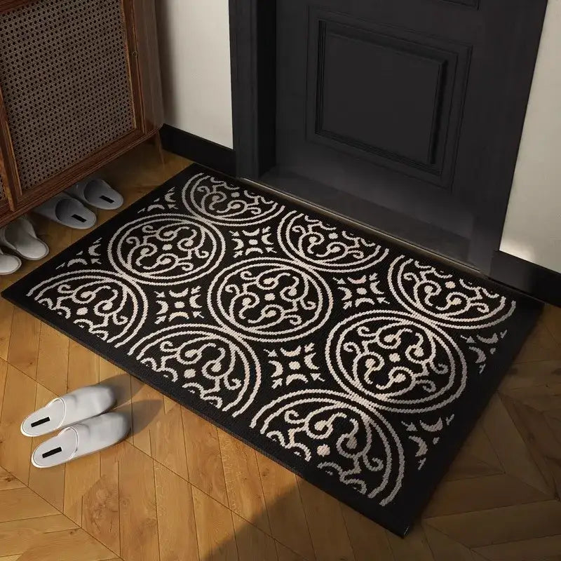 Black ivory area rug with intricate circular houndstooth black ivory pattern for living room decorbites floor mat