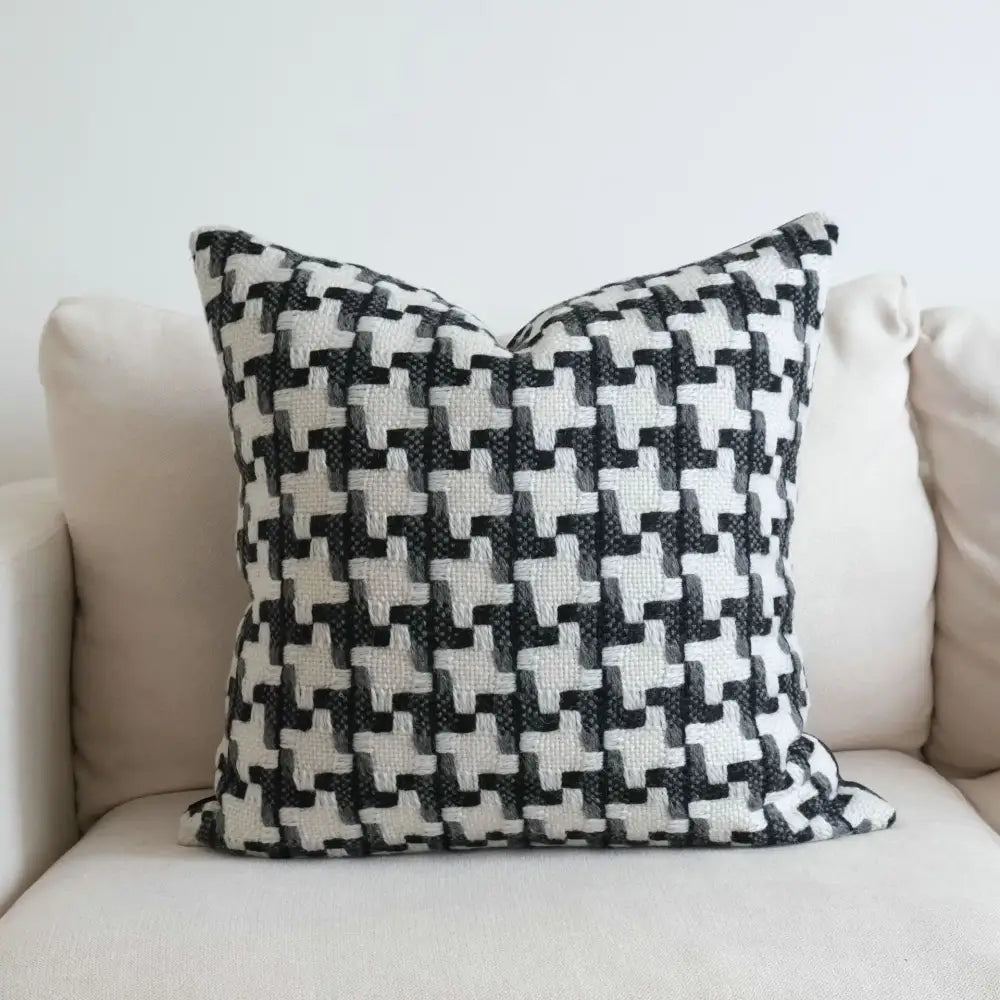 Black and white houndstooth crochet cushion cover with textured woven fabric for living room decorbites houndstooth decor