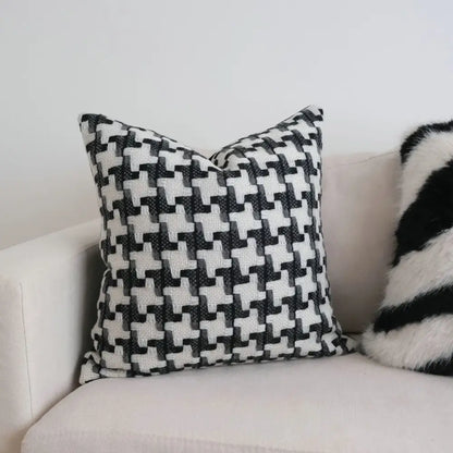 Black and white houndstooth cushion cover with textured woven fabric by decorbites houndstooth crochet for living room decor