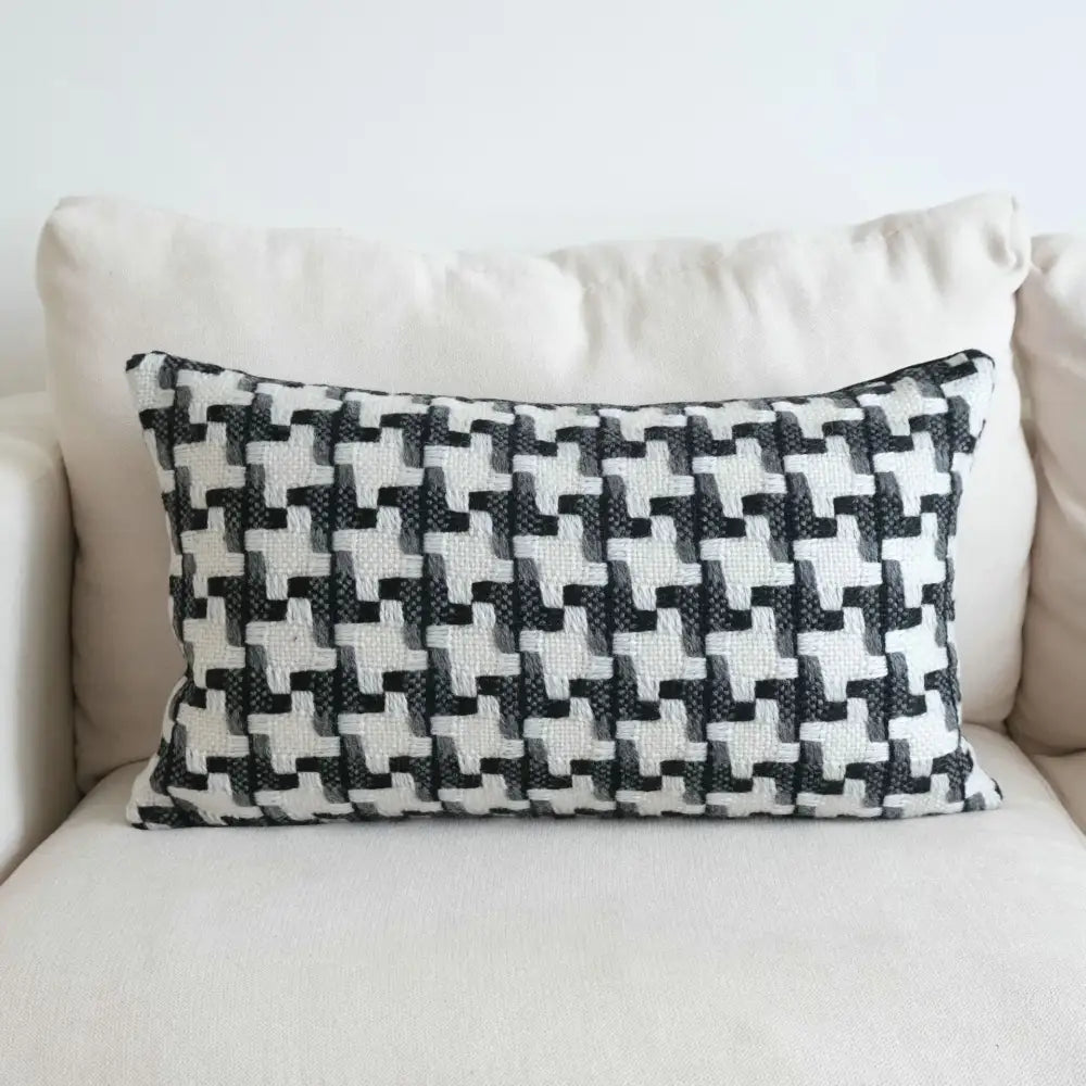 Black and white houndstooth crochet cushion cover by decorbites rectangular throw pillow for living room decor