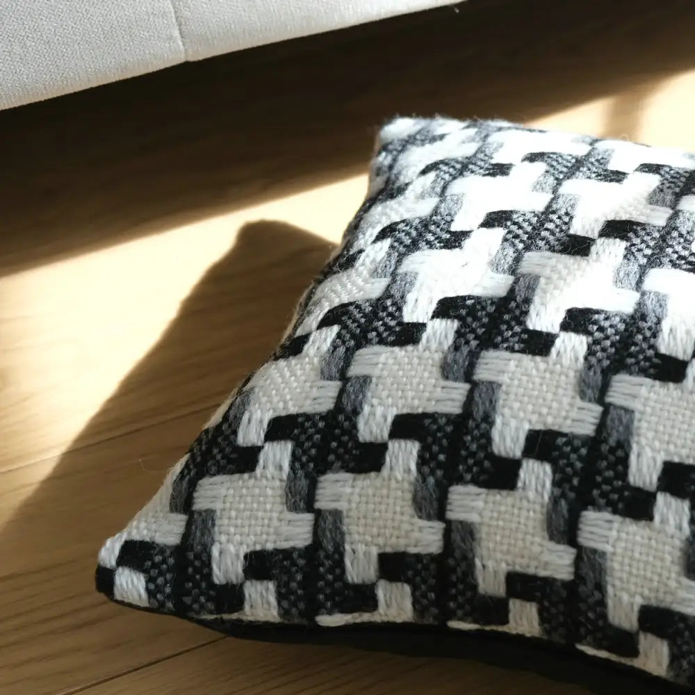 Black and white houndstooth cushion cover with textured woven fabric for decorbites houndstooth crochet living room decor