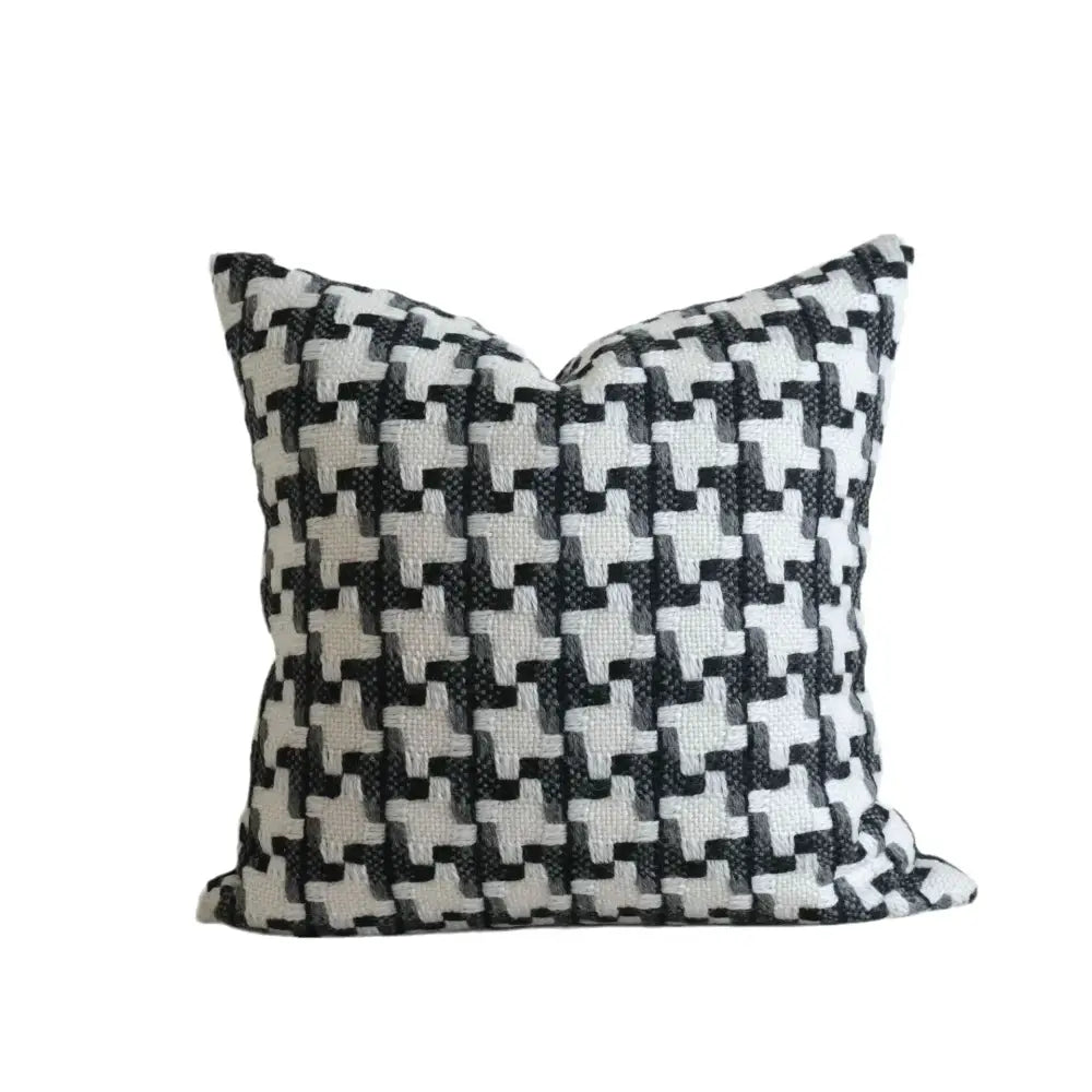 Black and white houndstooth crochet cushion cover by decorbites for living room decor and comfort