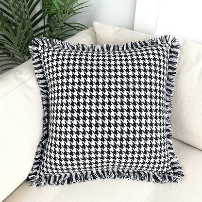 Black and white houndstooth plaid pillow cover with frayed edges for decorbites houndstooth plaid pillow decor