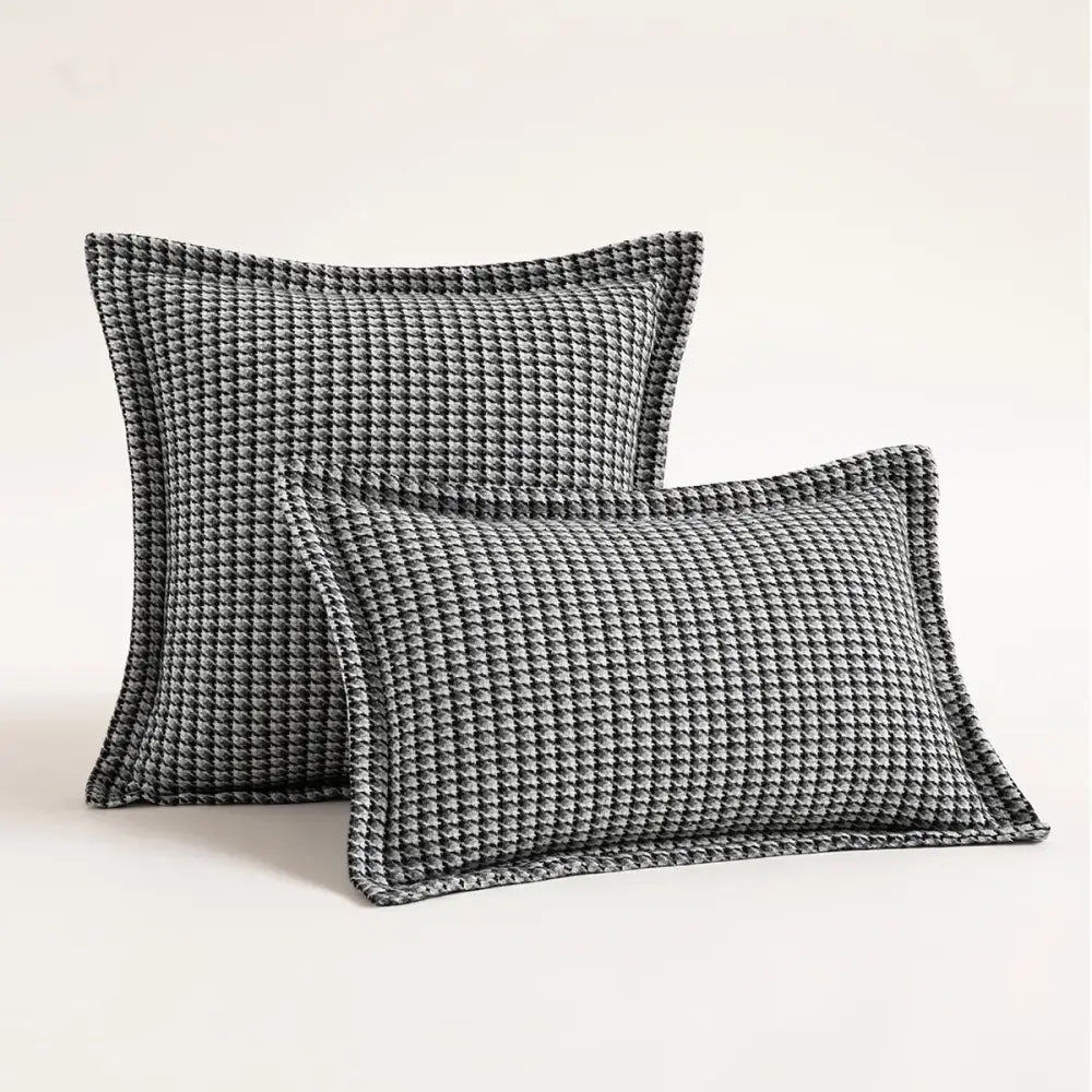 Black and white houndstooth square cushion cover with textured woven fabric for living room decorbites decor