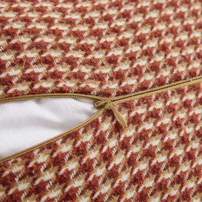 A cozy rust and cream herringbone cushion cover with gold zipper decorbites hounds tooth square living room pillow decor