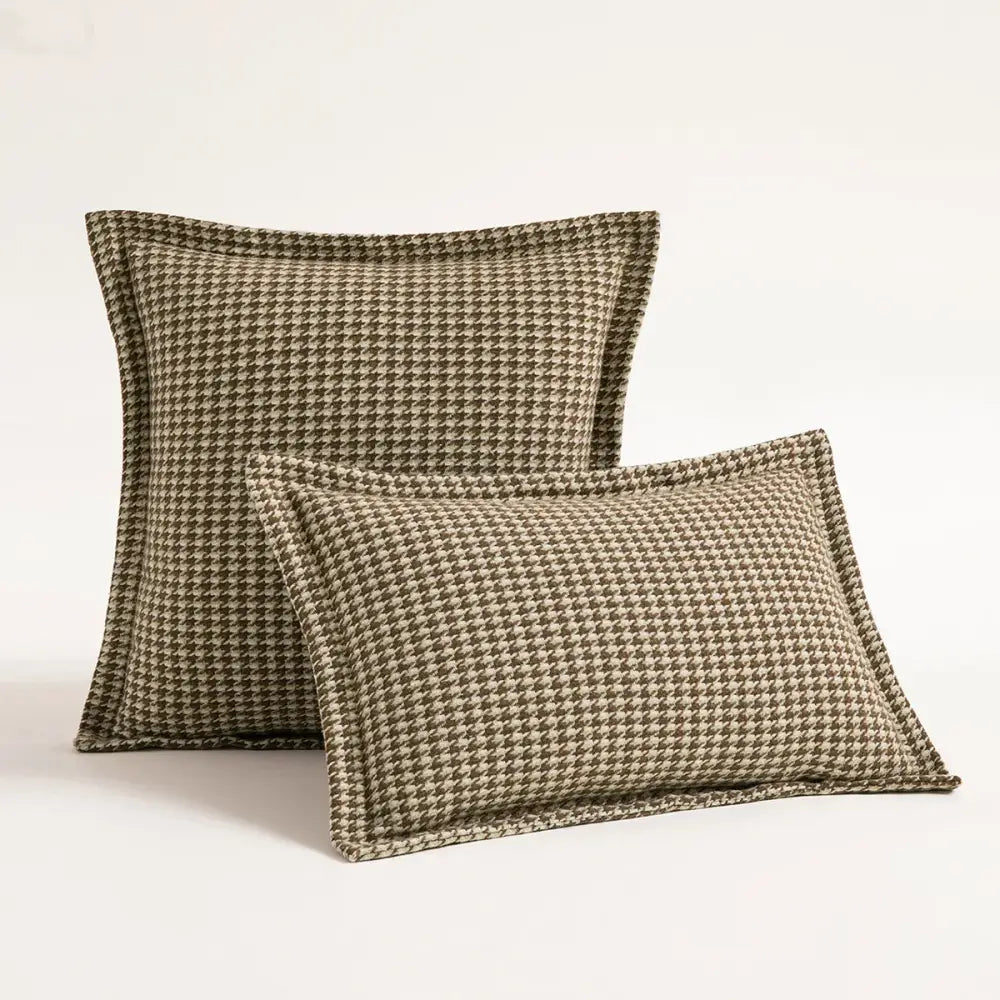 Olive and beige houndstooth square cushion cover decorbites hounds tooth pattern for living room pillow decor