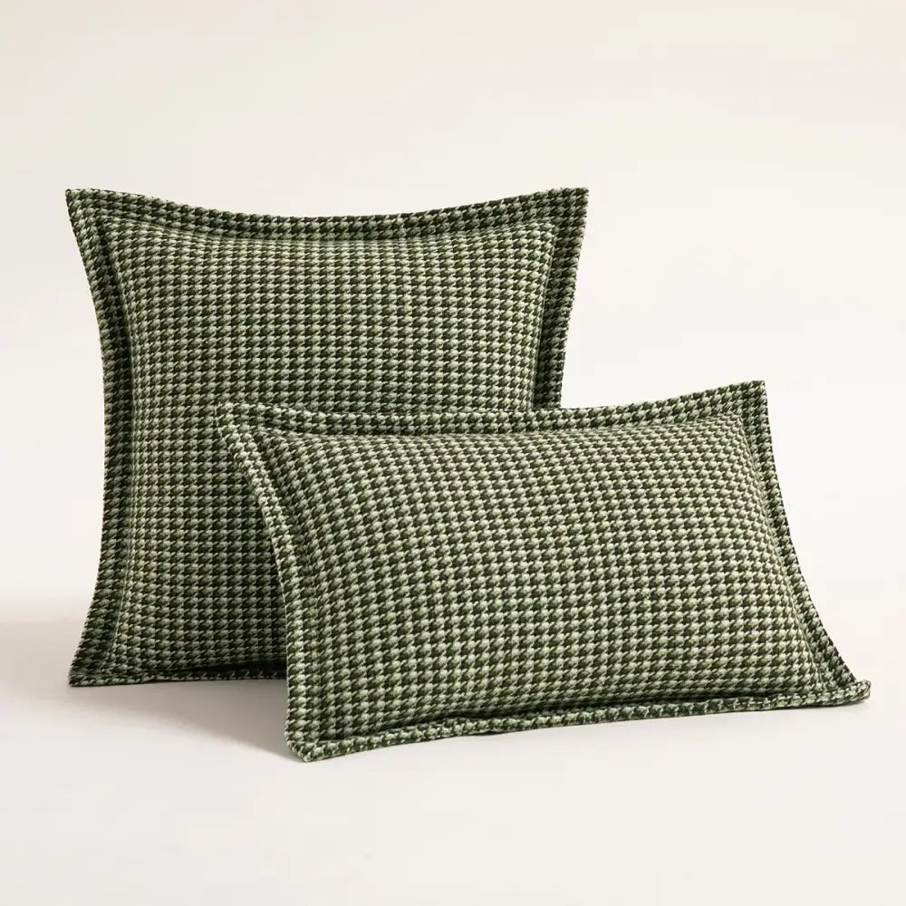 Olive green houndstooth square cushion cover with textured woven fabric for living room decorbites hounds tooth decor