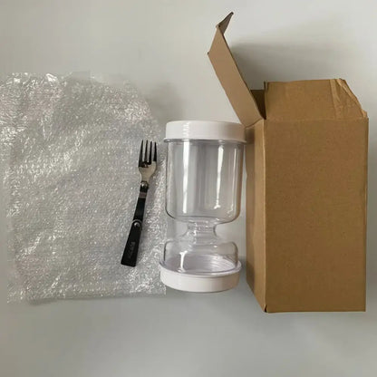 Clear glass dispenser jar with white lid and base for decorbites hourglass pickle and olive dispenser jar use