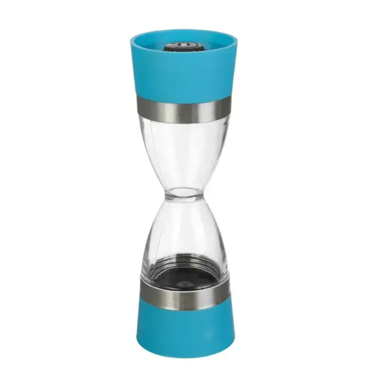 Turquoise and stainless steel hourglass shape dual pepper mill with clear glass body from decorbites hourglass shape collection