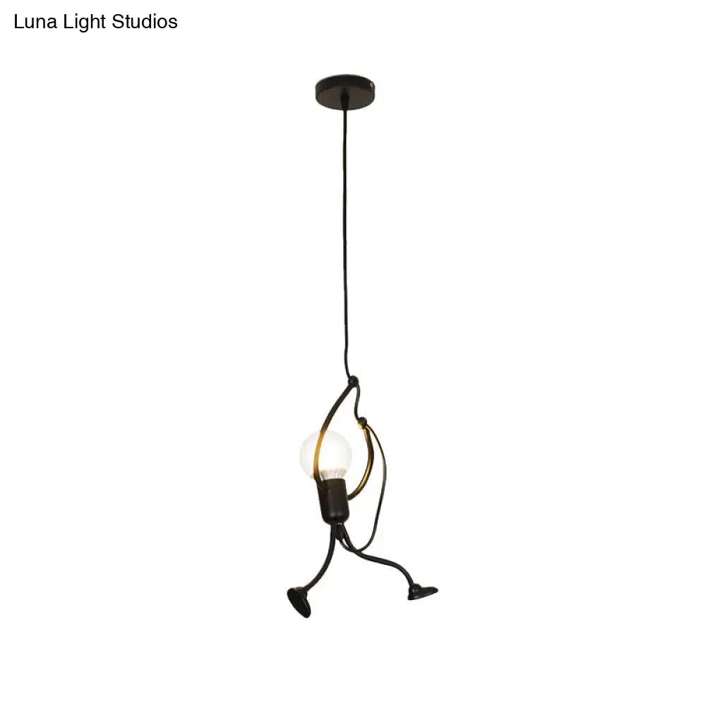 Human Shape Pendant Light: Black Finish, Industrial Iron, 1-Bulb for Restaurants