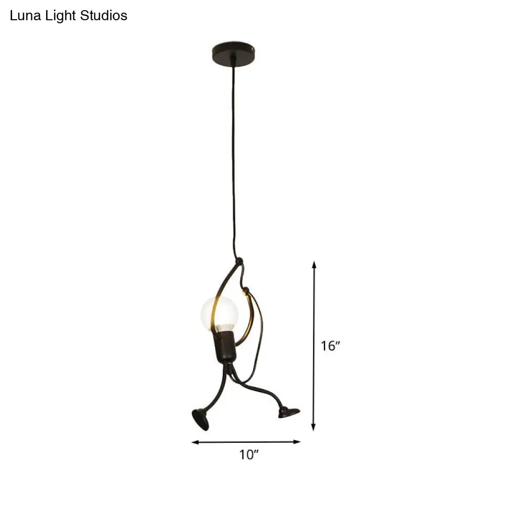 Human Shape Pendant Light: Black Finish, Industrial Iron, 1-Bulb for Restaurants