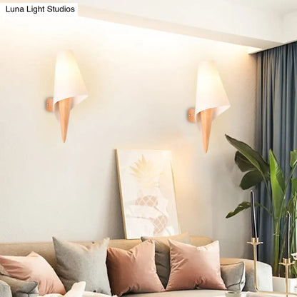 DecorBites™ Ice Cream Cone Wall Mounted Light with Simplicity Wood Finish, Single-Bulb Bedside Wall Light Fixture & White Glass Shade