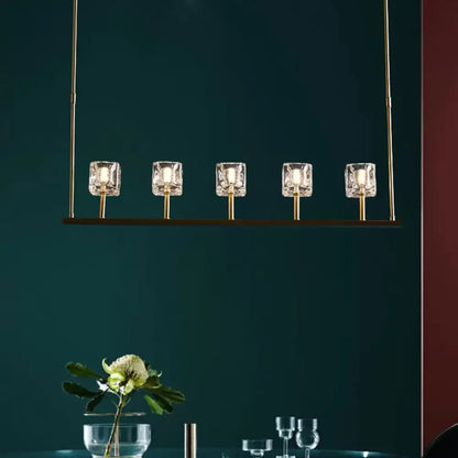ديكوربايتس™ مصباح معلق كريستالي على شكل مكعب ثلج - مصباح جزيرة ذهبي بسيط لغرفة الطعام (5/10 رؤوس)
