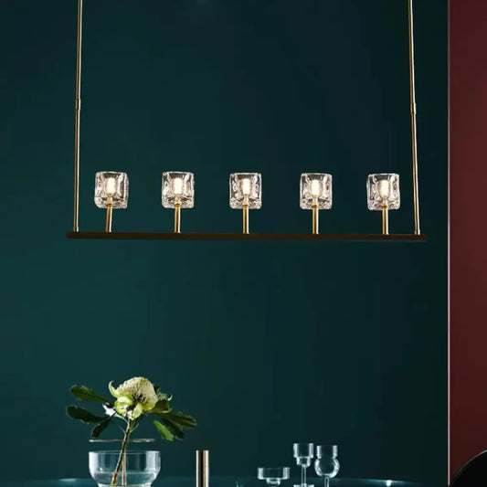 ديكوربايتس™ مصباح معلق كريستالي على شكل مكعب ثلج - مصباح جزيرة ذهبي بسيط لغرفة الطعام (5/10 رؤوس)