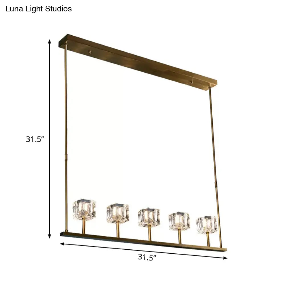 ديكوربايتس™ مصباح معلق كريستالي على شكل مكعب ثلج - مصباح جزيرة ذهبي بسيط لغرفة الطعام (5/10 رؤوس)