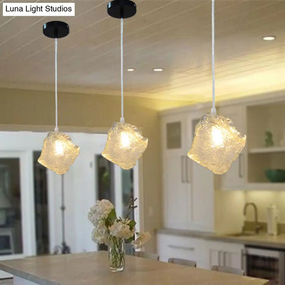 Ice Glass Hanging Ceiling Light - Minimalist Clear Pendant Lamp for Dining Room (1 Light)