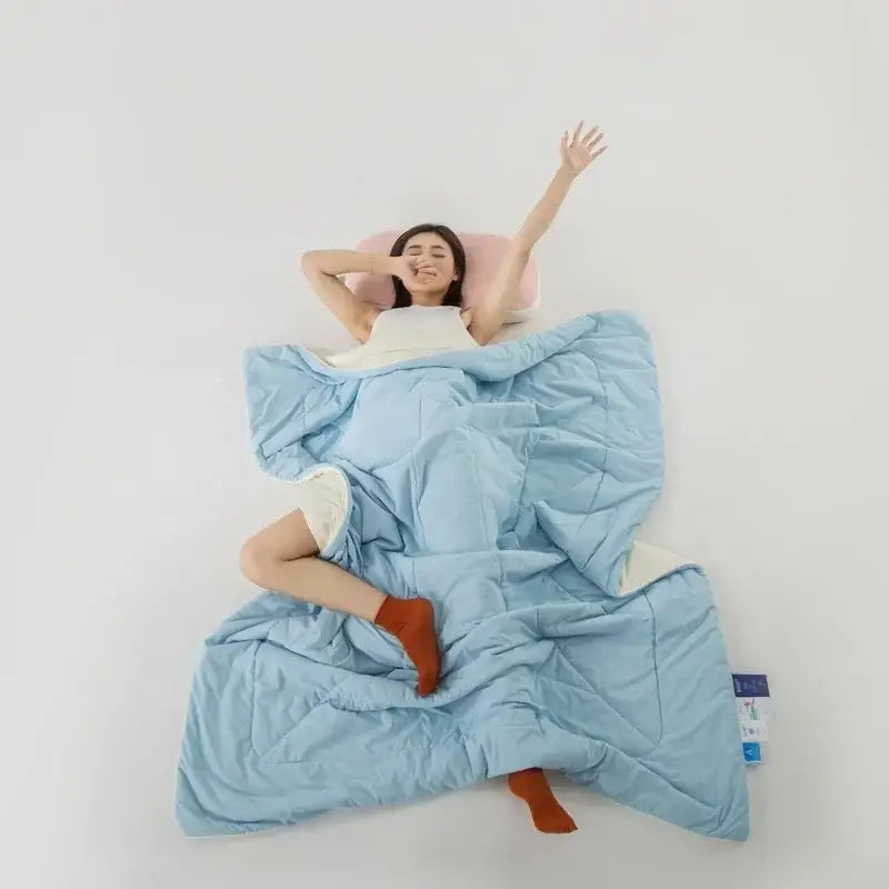 Light blue and white ice silk cooling blanket by decorbites with quilted plush texture for bedroom comfort