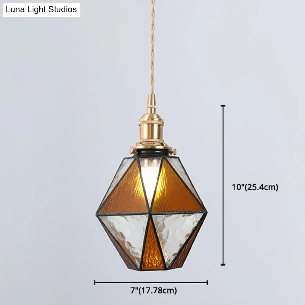 Icy Clear Glass Pendant Lamp: Geometric 1 Light Tiffany-Style Fixture