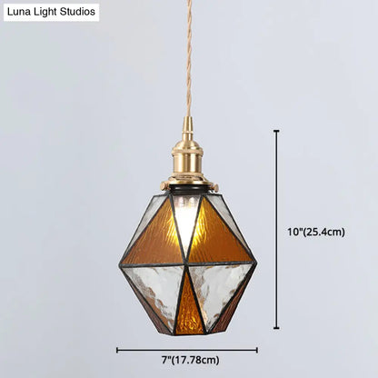 Icy Clear Glass Pendant Lamp: Geometric 1 Light Tiffany-Style Fixture