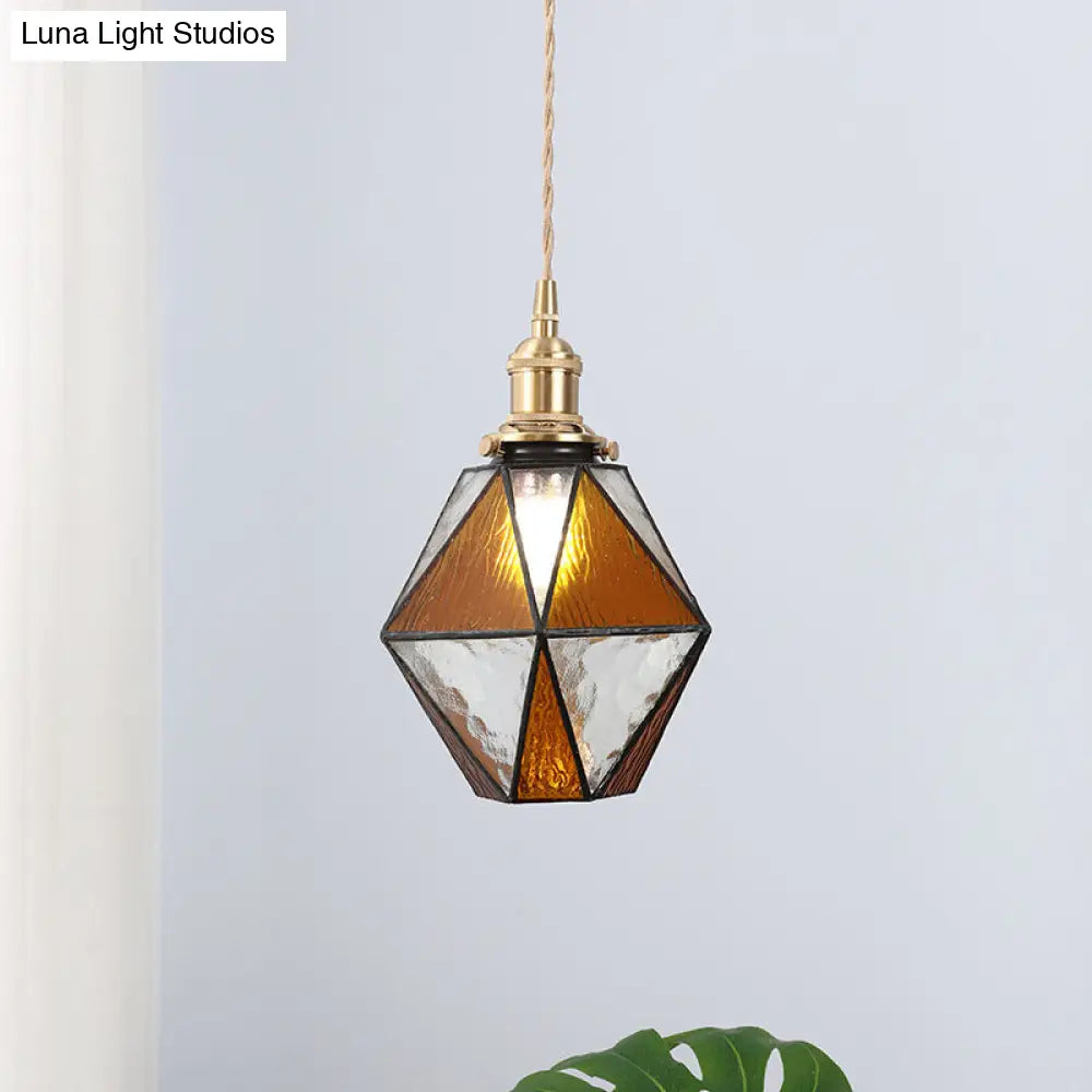 Icy Clear Glass Pendant Lamp: Geometric 1 Light Tiffany-Style Fixture