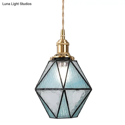 Icy Clear Glass Pendant Lamp: Geometric 1 Light Tiffany-Style Fixture