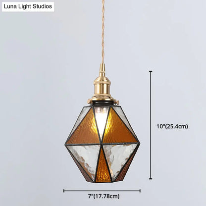 Icy Clear Glass Pendant Lamp: Geometric 1 Light Tiffany-Style Fixture