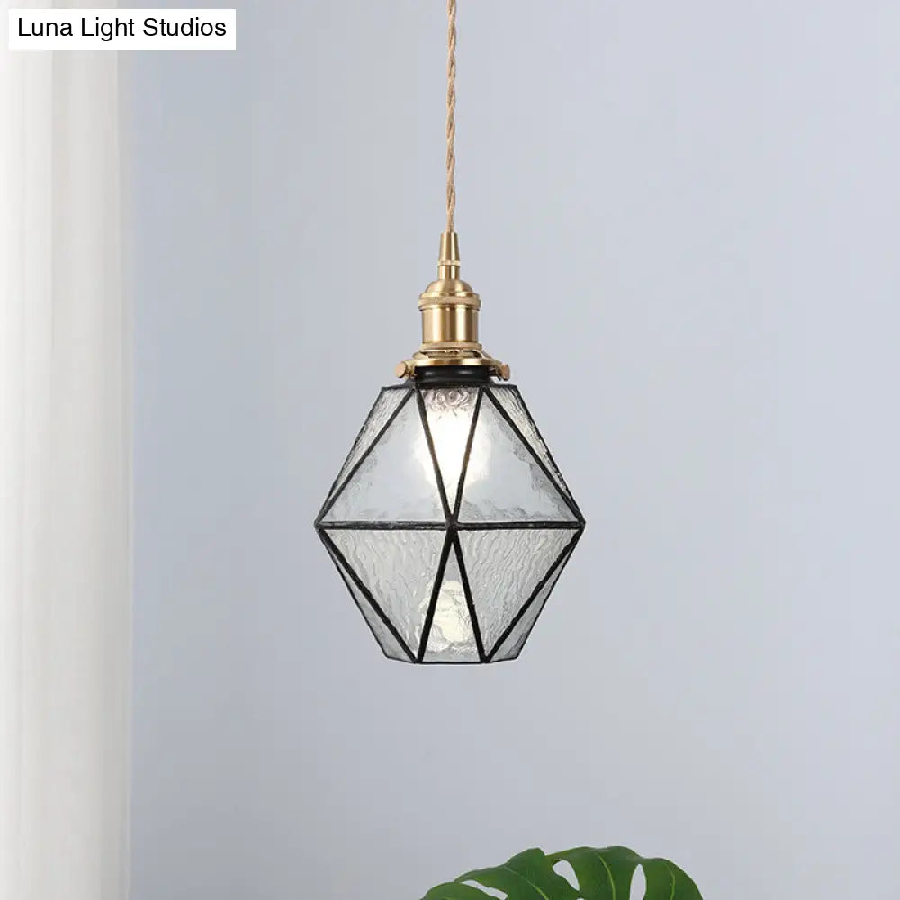 Icy Clear Glass Pendant Lamp: Geometric 1 Light Tiffany-Style Fixture