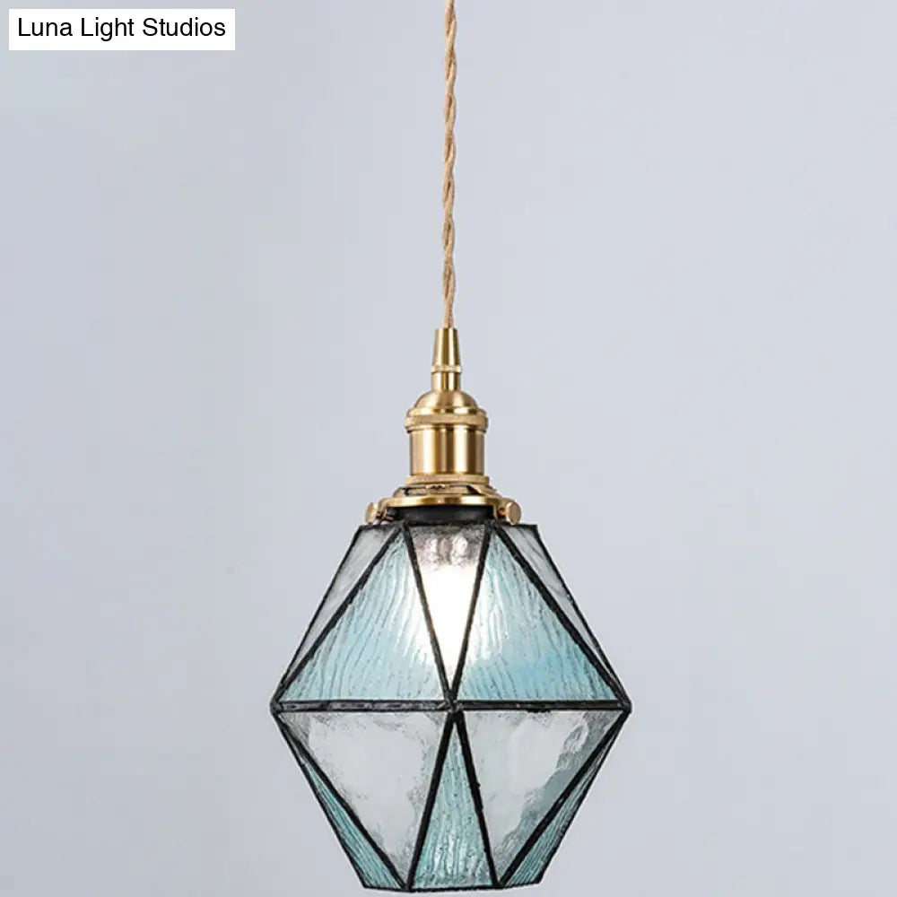 Icy Clear Glass Pendant Lamp: Geometric 1 Light Tiffany-Style Fixture