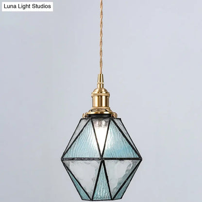 Icy Clear Glass Pendant Lamp: Geometric 1 Light Tiffany-Style Fixture