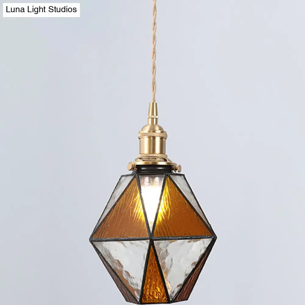 Icy Clear Glass Pendant Lamp: Geometric 1 Light Tiffany-Style Fixture