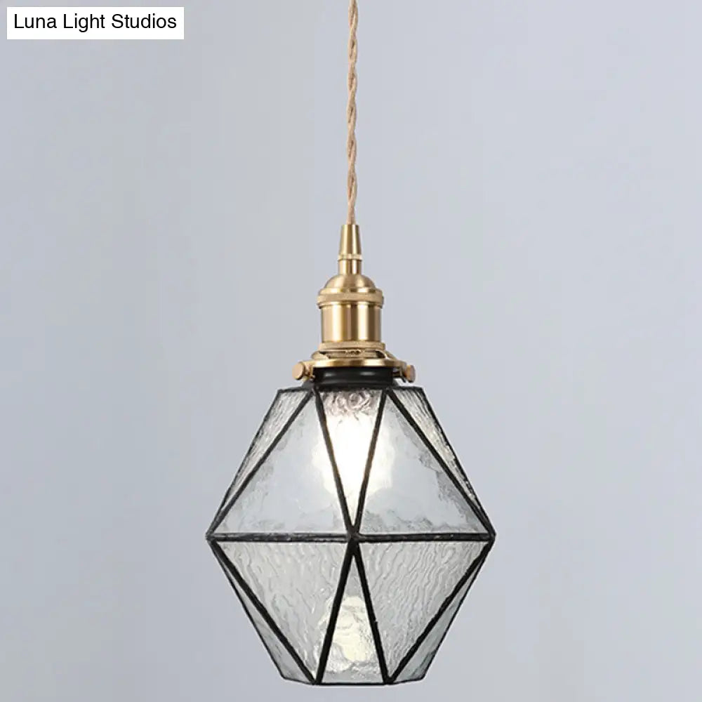 Icy Clear Glass Pendant Lamp: Geometric 1 Light Tiffany-Style Fixture