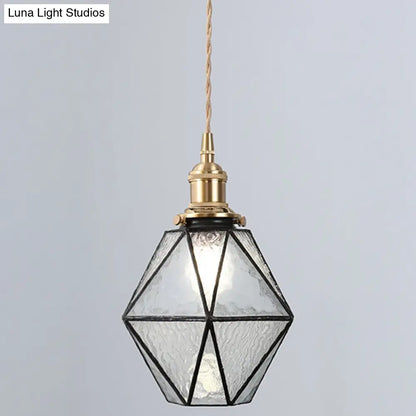 Icy Clear Glass Pendant Lamp: Geometric 1 Light Tiffany-Style Fixture