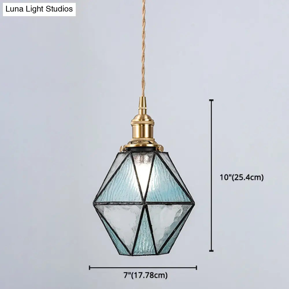 Icy Clear Glass Pendant Lamp: Geometric 1 Light Tiffany-Style Fixture