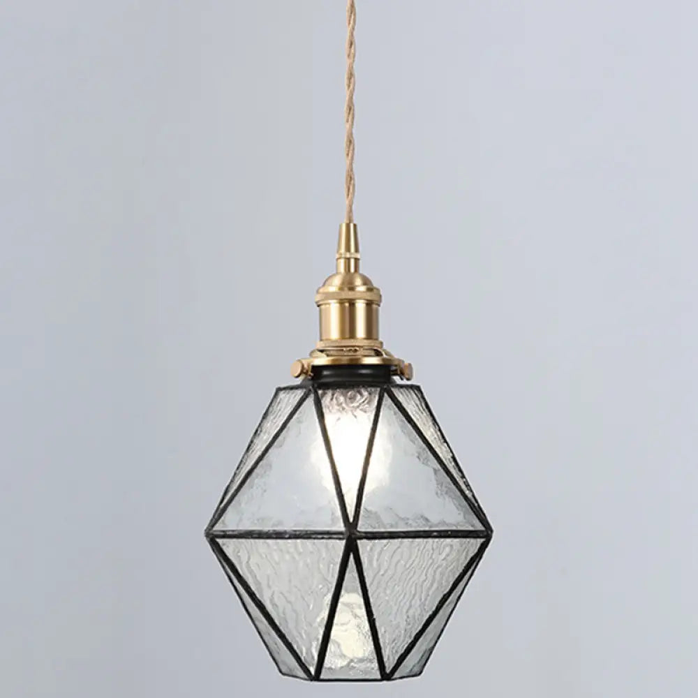 Icy Clear Glass Pendant Lamp: Geometric 1 Light Tiffany-Style Fixture