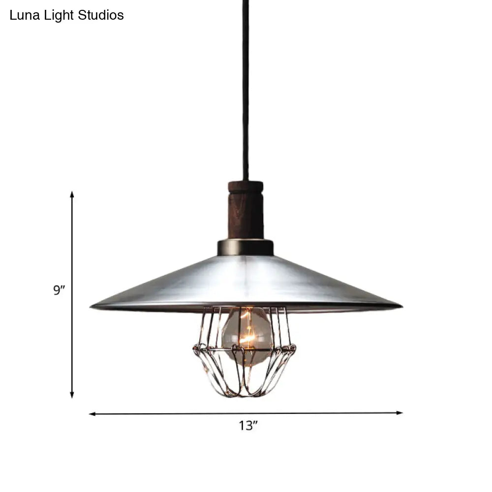 If you're looking to improve the product title for better SEO, consider the following: 

"Modern Aluminum Pendant Light: Silver Flying Saucer Design, 1-Light Farmhouse Ceiling Lamp with Wire Cage and Wood Cork